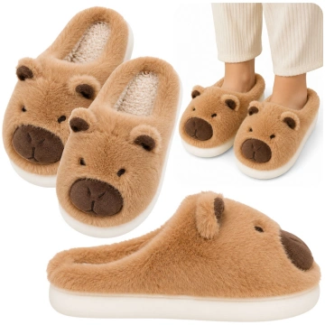 Plush Capybara House Slippers With Ears Warm Soft 
