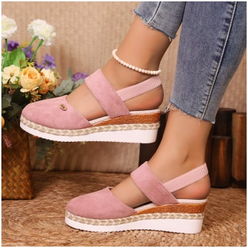 Espadrille Wedge Sandals with Ankle Strap - Pink /
