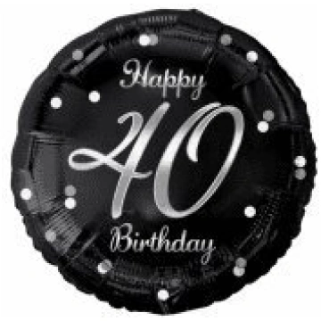 Folija balons Happy 40 Birthday, melns, sudraba ap