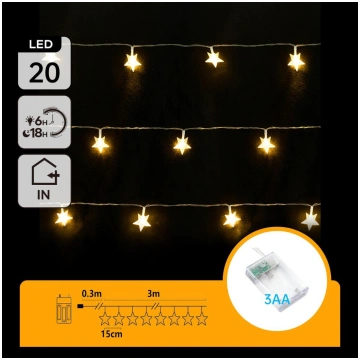 Aigostar - LED virtene 20xLED/3xAA 3,3m zvaigznes