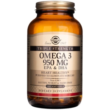 Solgar trīskāršās iedarbības Omega 3 950 mg - 100 