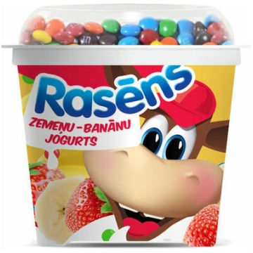 Jogurts zemeņu-banānu ar piena šokolādes konfektēm