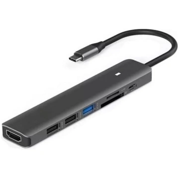 Adapter USB Type-C - HDMI, 3x USB Type-A, SD, TF, 