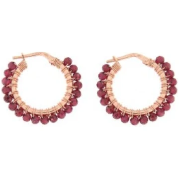 Turquoise Hoop Earrings, S925 Silver - Garnet / Go
