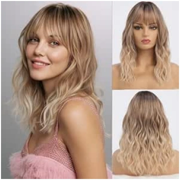 Blond parūka ar bārkstīm, 40 cm plecu garuma viļņa