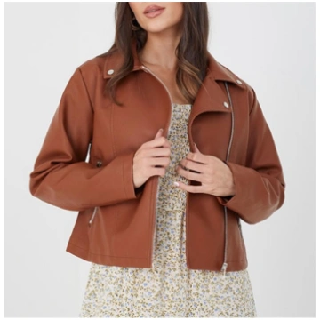 BS Womens Faux Leather Tan Biker Jacket