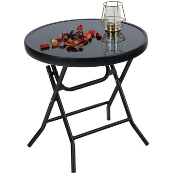 PHIVILLA Folding Round Side Table Glass Metal Gard