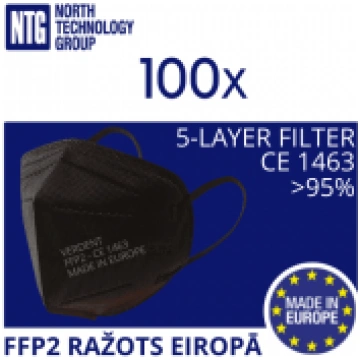 FFP2 (ražots ES) melns respirators, 5 slāņu, atbil