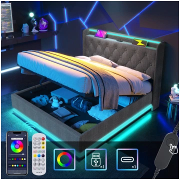 Apvilkta gulta 180x200 cm, LED 360°, USB-C, hidrau