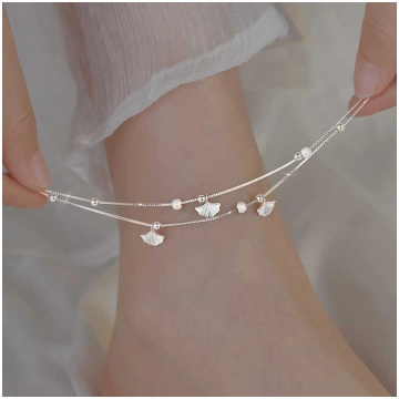 Sansheng Lucky Apricot Leaf Double Anklet Women Th