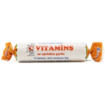 C vitamīns ar apelsīnu garšu tabletes, 10gab