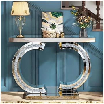 Silver Mirrored Console Table with Crushed Diamond