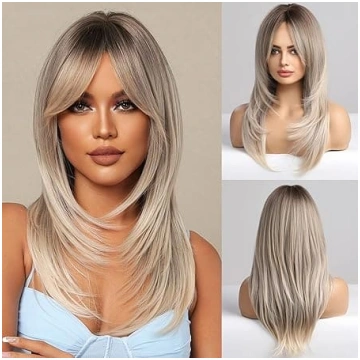 HAIRCUBE pelēkblondas sieviešu parūkas, garas slāņ