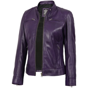 Dodge Womens Biker Style Purple Leather Jacket Dec