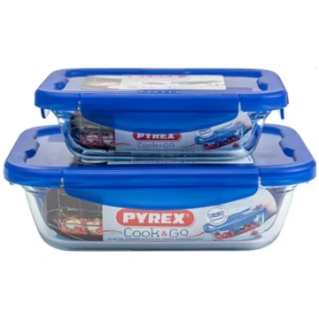 PYREX Glass container with lid 2pcs set Cook AND G