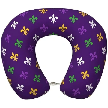 Purple Mardi Gras ceļojuma spilvens ar atmiņas put