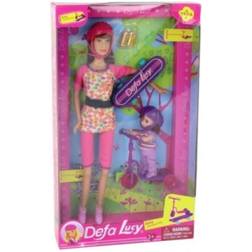 Lelle Lucy Doll Set Pink Scooter Skateboard ar pie