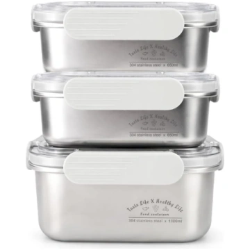 FOLAI Pack of 3 304 tērauda Bento pusdienu kārba N