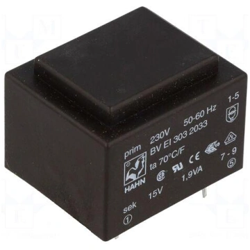 Transformer: encapsulated | 1.9VA | 230VAC | 15V |