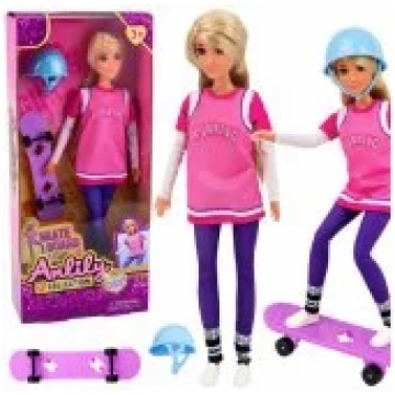 LEAN Toys Anlily Doll with Purple Skateboard, Helm