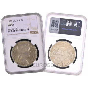 Latvia 5 Lati 1931 - NGC AU 58