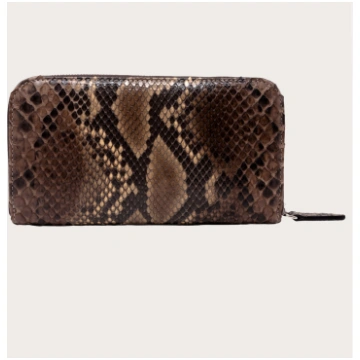 Elegant zip around wallet in python, shaded brown 