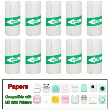 10 Ruļļi Mini Printera Līmpapīrs Balts Termopapīrs