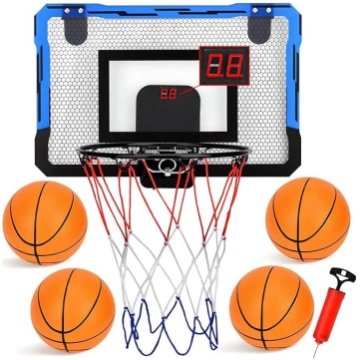 Iekštelpu basketbola grozs ar 4 bumbām, mini baske
