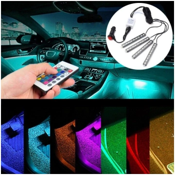 Auto salona LED stilizācija 4 lentām RGB piepīpētā