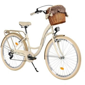 Sieviešu pilsētas velosipēds Comfort ar pīto grozu