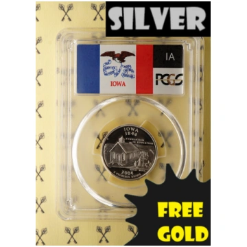 2004-S SILVER Quarter Iowa PCGS PR 69 DCam Flag la
