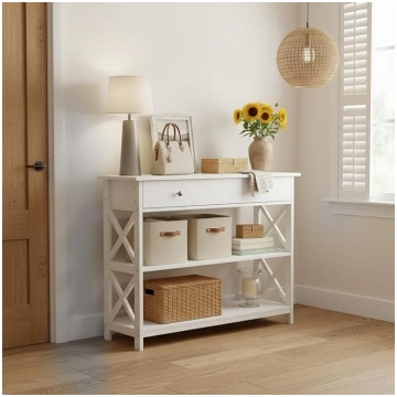 Narrow Console Table with Drawers and 2 Shelves, H