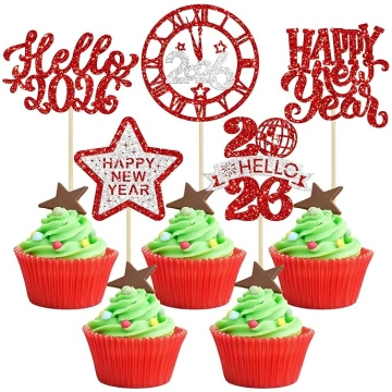 Gyufise Laimīgu Jauno gadu 2025 Cupcake Toppers Sv