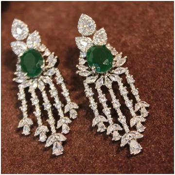 Emerald Green Teardrop Cascade Earrings with Diamo