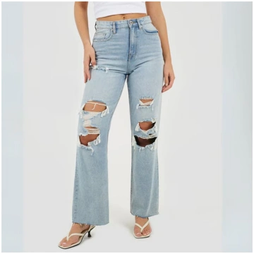 Womens High Waisted Wide Leg Distresed Jean