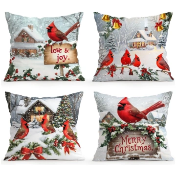 Retro Cardinal Christmas Cushions Pillowcase Polye