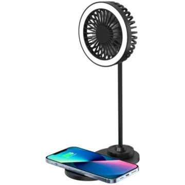 Bezvadu uzlādes lādētājs ar ventilatoru un LED apg