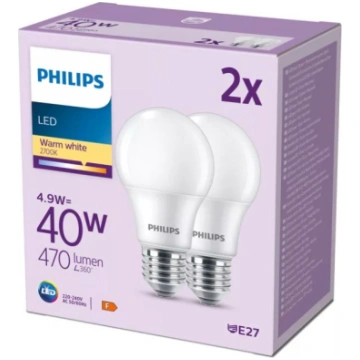 PHILIPS LED 40W A60 E27 Silti balta 2700K matēta 2