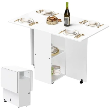 Folding Dining Table, Mobile Folding Table with Wh