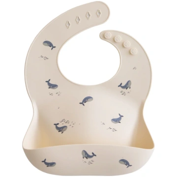 Silikona lacīte, Silicone Baby Bib Whales, Mushie