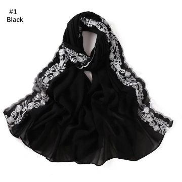 Plain Embroider Floral Bubble Chiffon Hijab Ramada