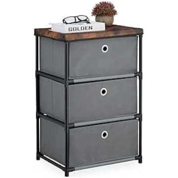 Relaxdays Chest of Drawers, 3 Fabric Drawers, Meta
