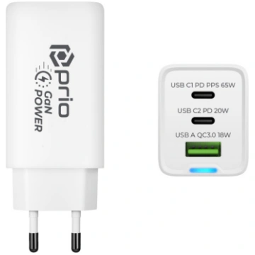 Prio Fast Charge Wall Charger 65W PD USB C1 +C2+ Q