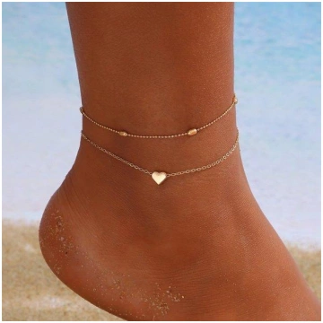 Double Layer Bohemian Heart Evil Eye Anklet for Wo