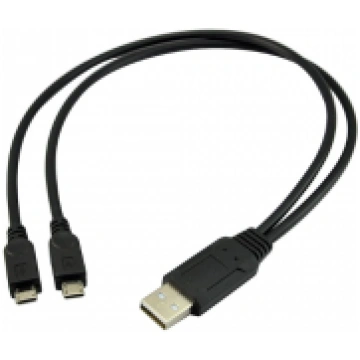 Dual Micro USB cable 20cm, kabelis melns
