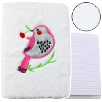 LEAN Plush Notebook Lined With Bird Silver Glitter