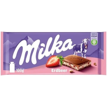 Milka Strawberry - Alpu piena šokolāde ar augļu pi