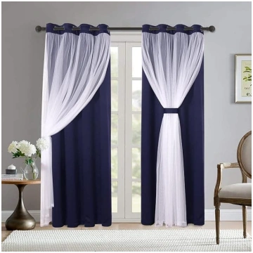 Bonzer Grey Blackout aizkari ar baltu Voile Double
