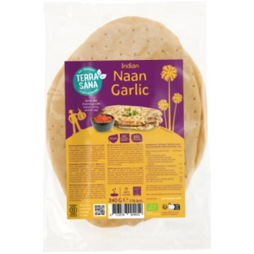 Bioloģiska indiešu naan maize ar ķiplokiem, 240 g,