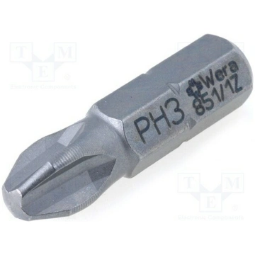Screwdriver bit; Phillips; PH3; 1/4"; Overall len: